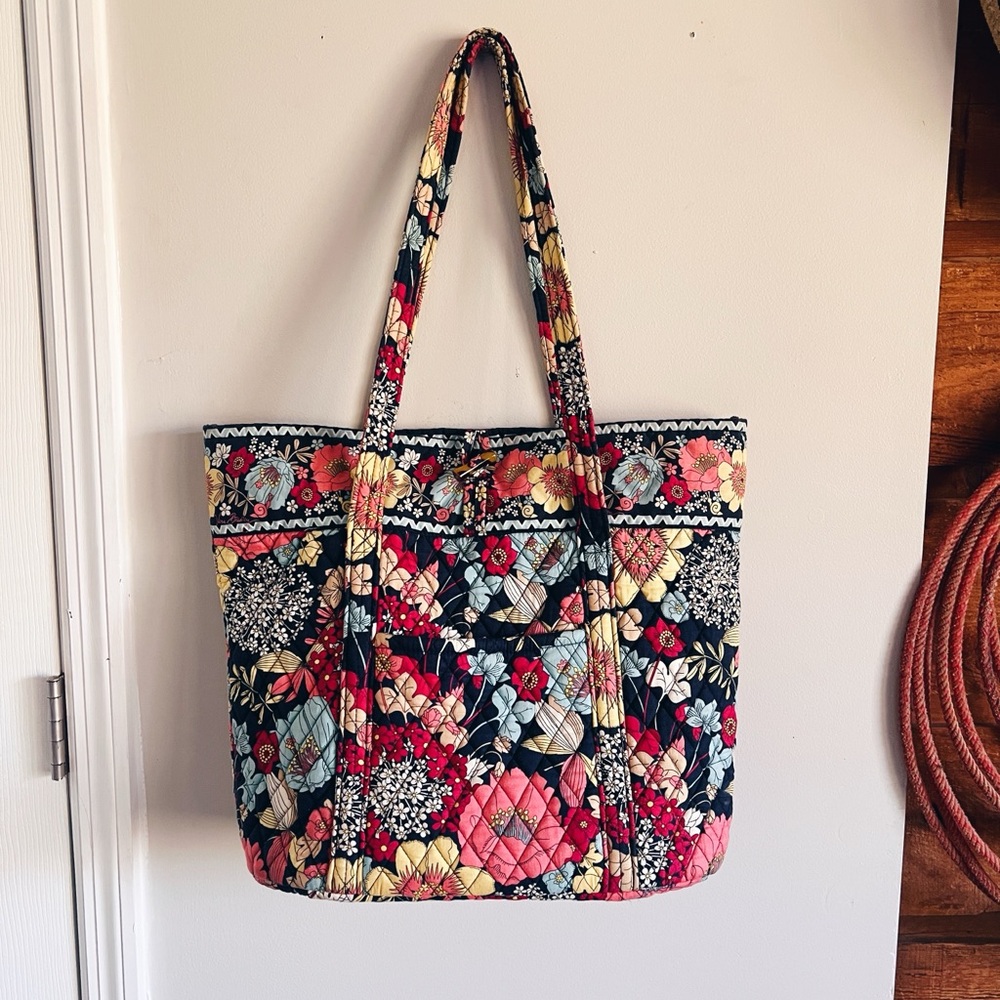 Vera Bradley Quilted Floral Tote in Black, Red, Yellow